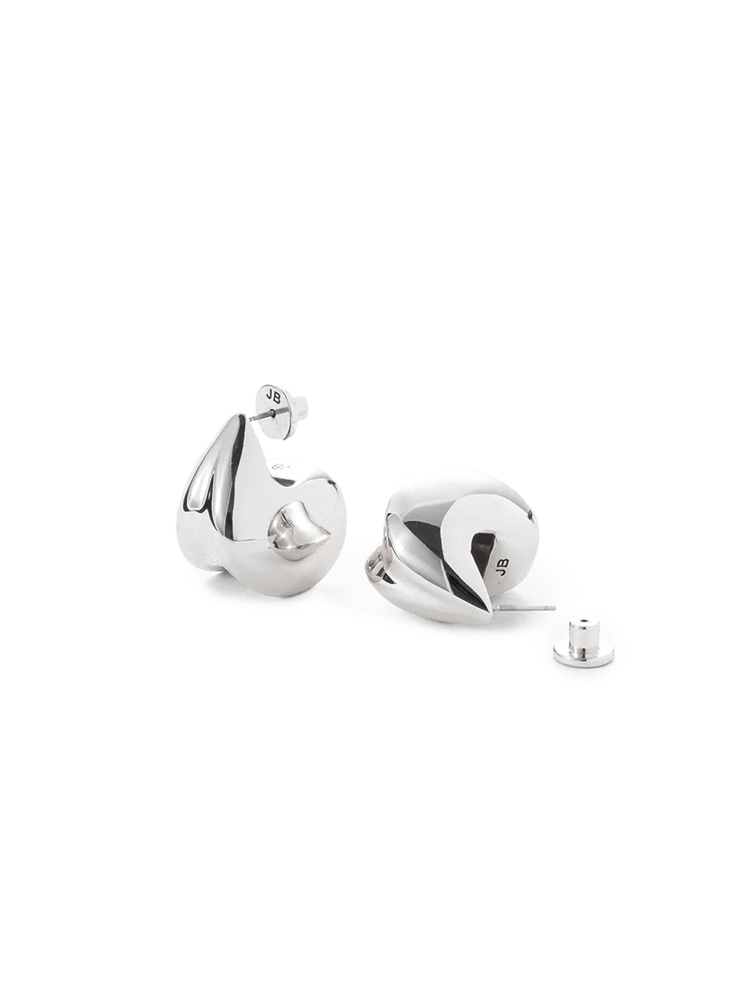 Front view of Jenny Bird's nouveaux puff earrings in silver.