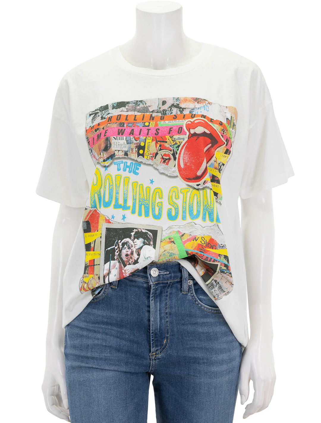 Front view of Daydreamer's rolling stones time waits for no one merch tee.