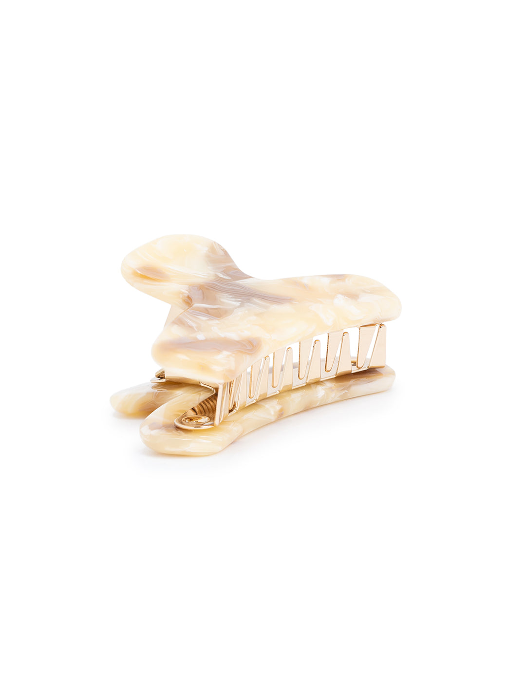 Front angle view of Fenna & Fei's mini french claw in honey onyx.