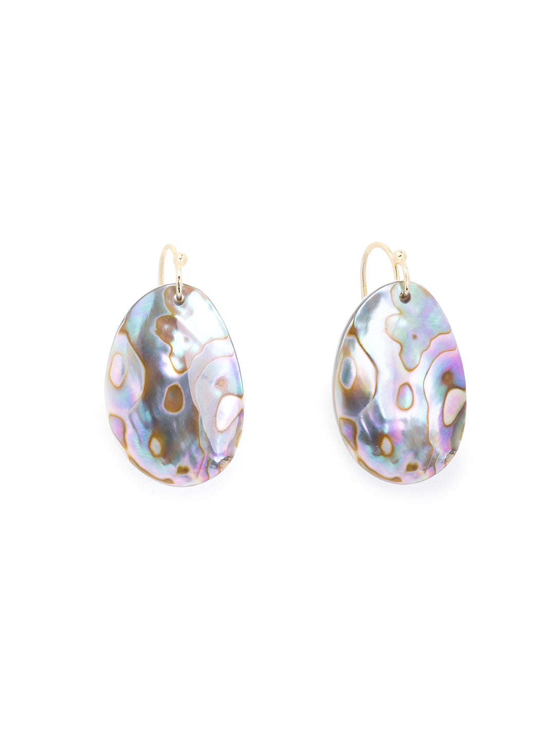 Front view of AV Max's organic abalone and mother of pearl earrings.