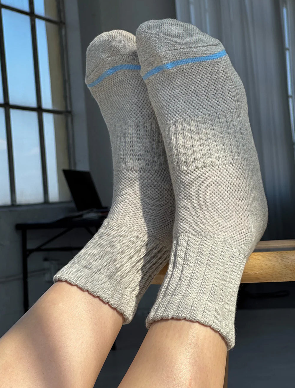 Model wearing Le Bon Shoppe's swing socks in marble.