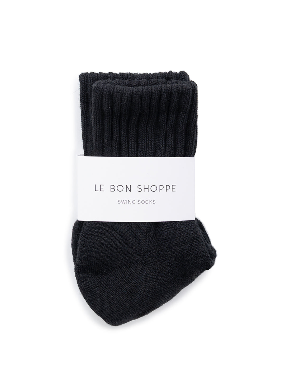Front view of Le Bon Shoppe's swing socks in black.
