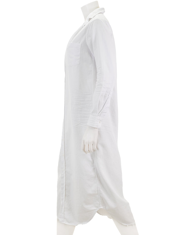 Side view of Frank & Eileen's rory dress in white denim.