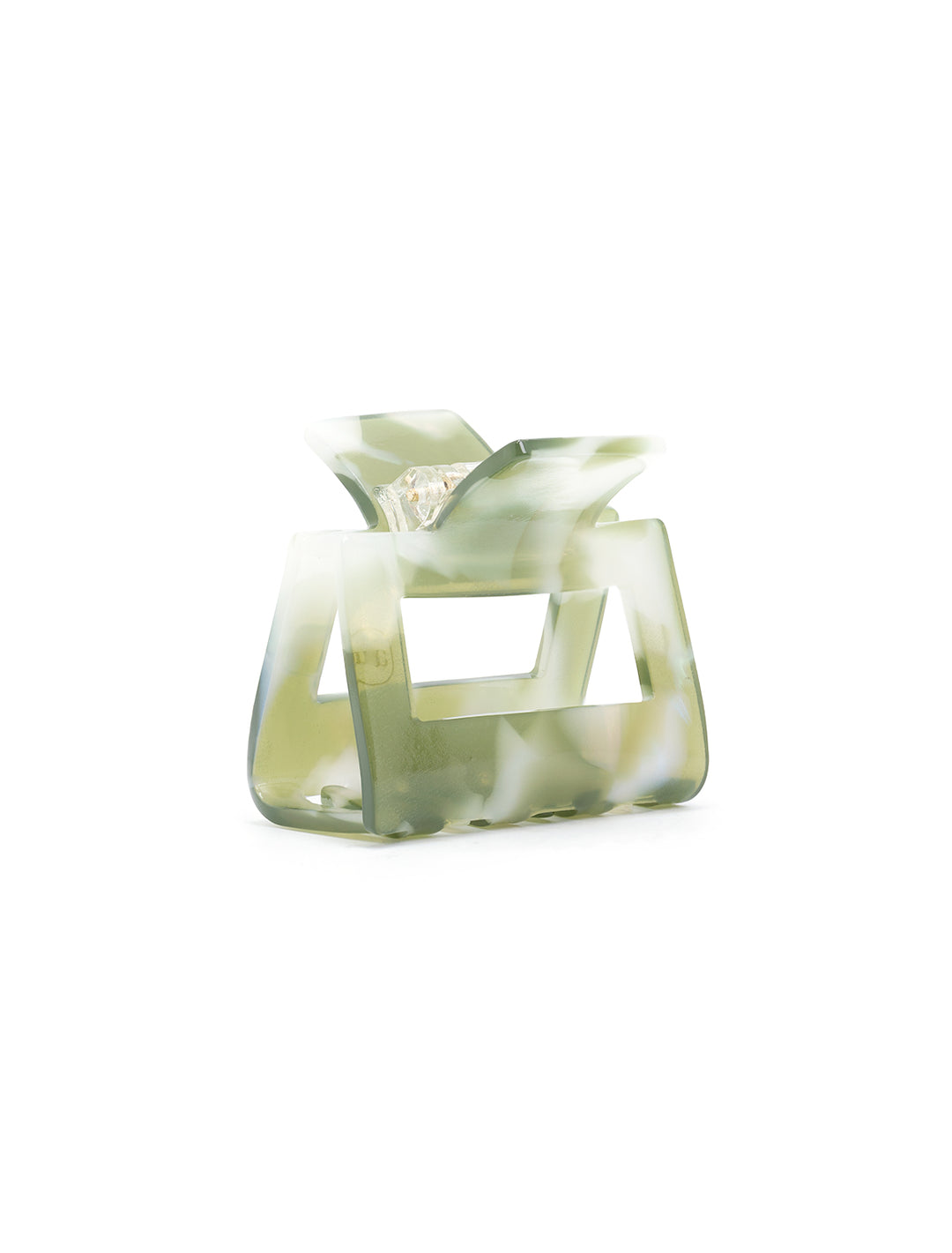 Front angle view of Tiepology's Eco Kylie Hair Clip in Olive Pearl.