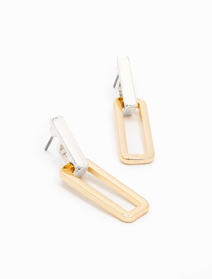 Close-up view of AV Max's Paperclip Chain Post Earrings in Two Tone.