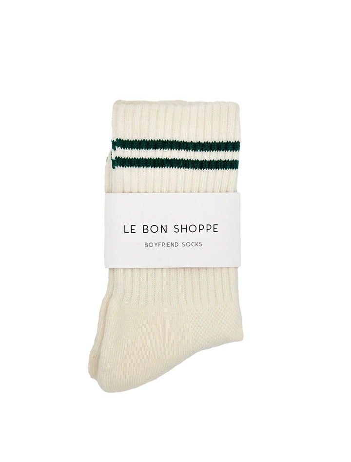 Overhead view of Le Bon Shoppe's boyfriend socks in parchment.