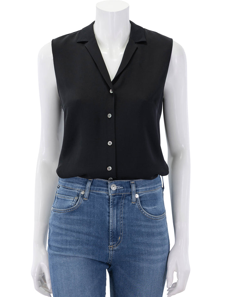sleeveless camp collar blouse in black