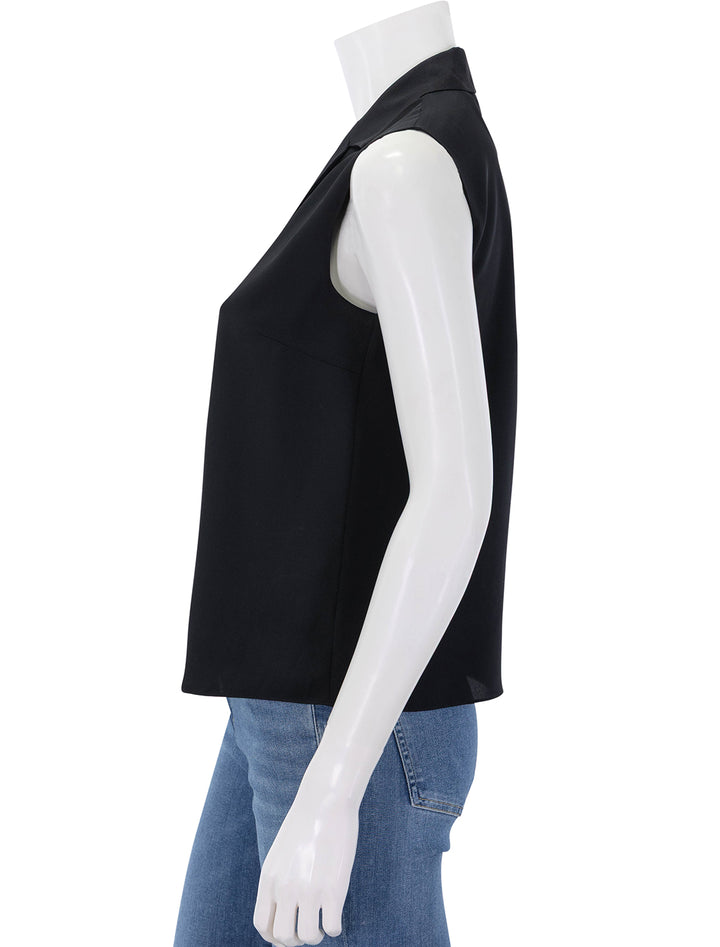 sleeveless camp collar blouse in black