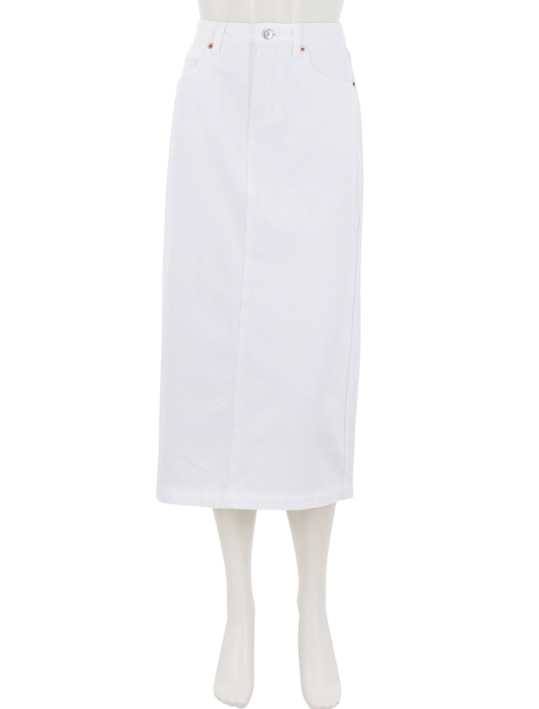 front view of ruby denim skirt in sea salt