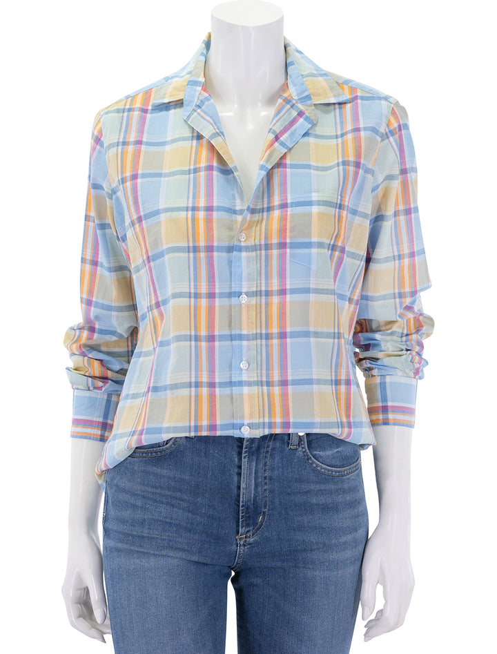 eileen in blue and orange plaid