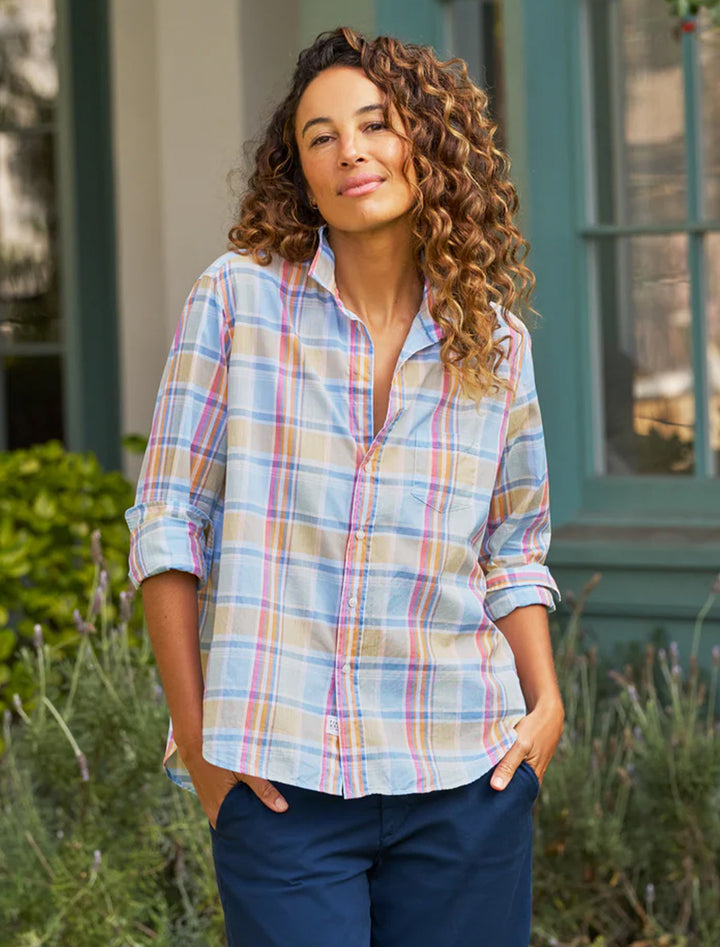 eileen in blue and orange plaid