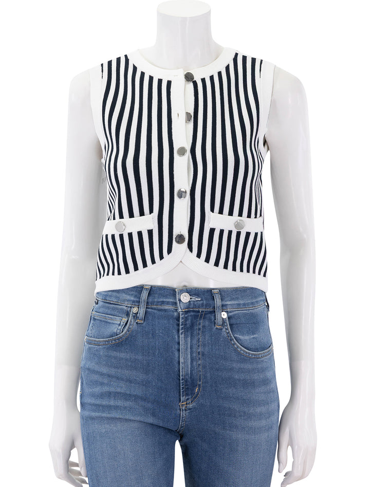 leland vest navy and off-white stripe