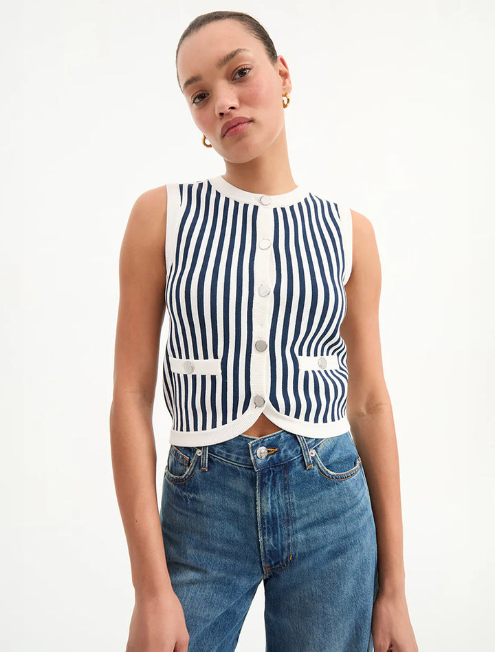 leland vest navy and off-white stripe