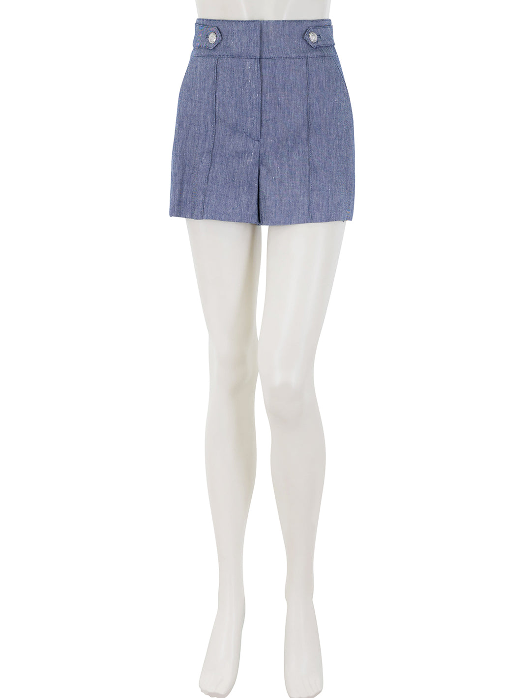 front view of runo short in blue melange