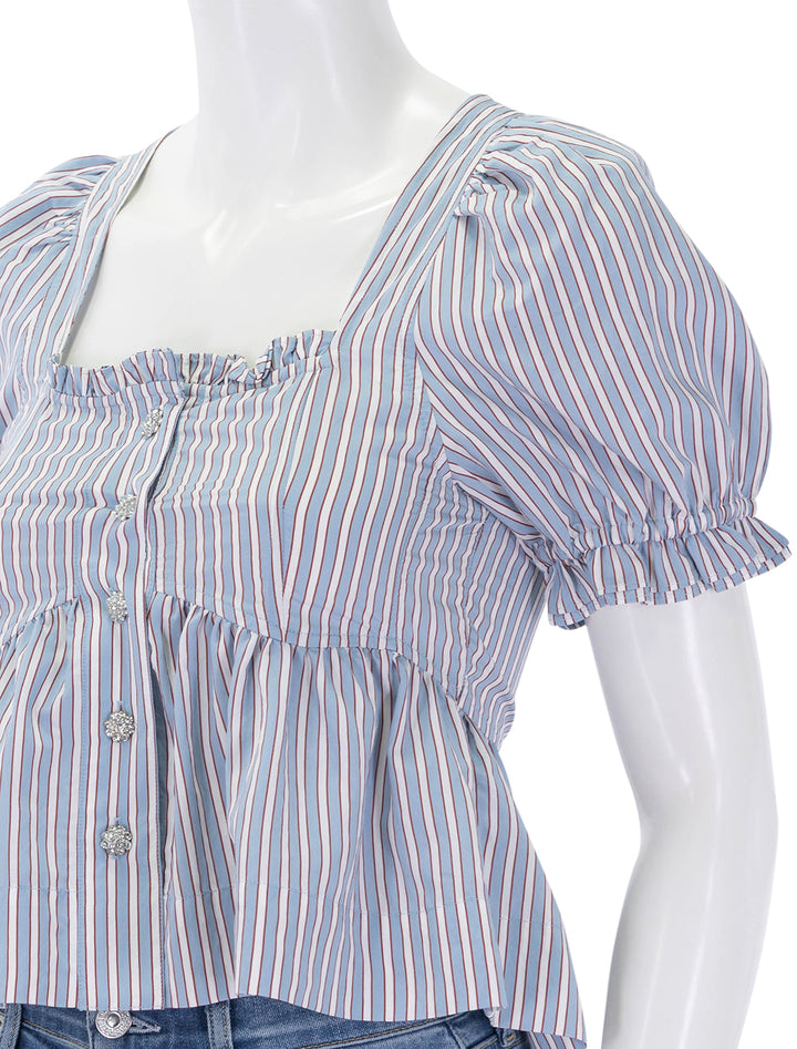 close up view of striped soft chambray blouse