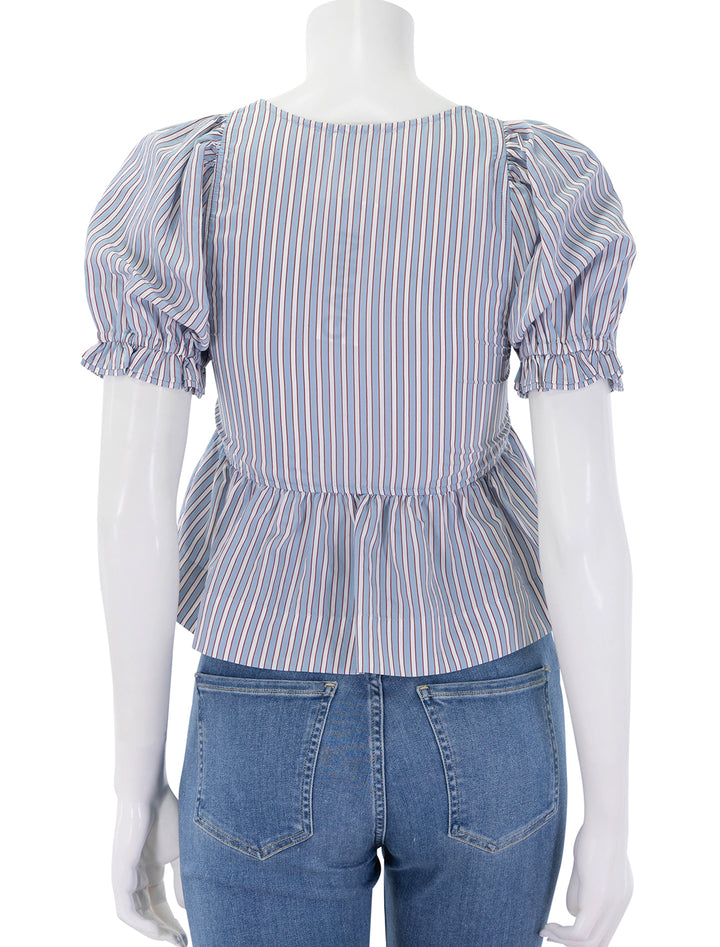 back view of striped soft chambray blouse