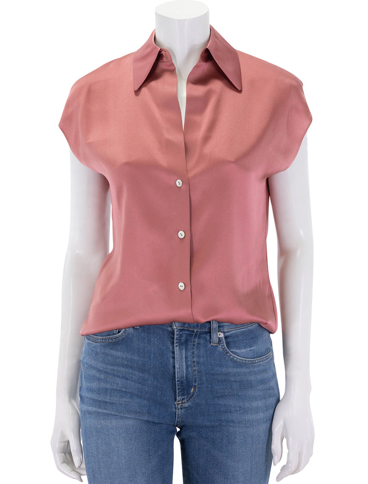 cap sleeve rouched back blouse in peony wood