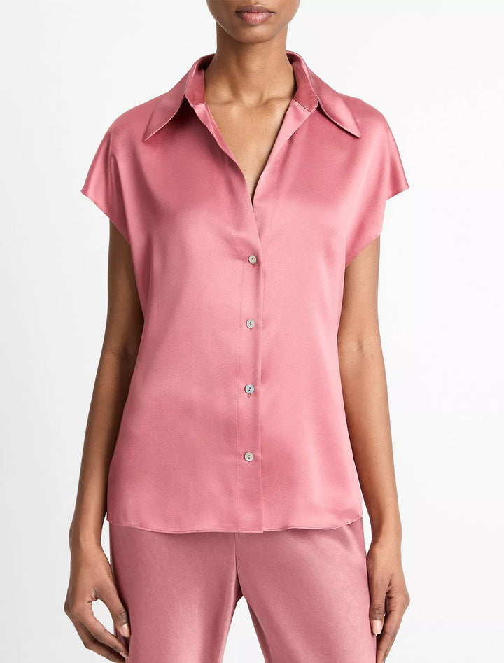 cap sleeve rouched back blouse in peony wood