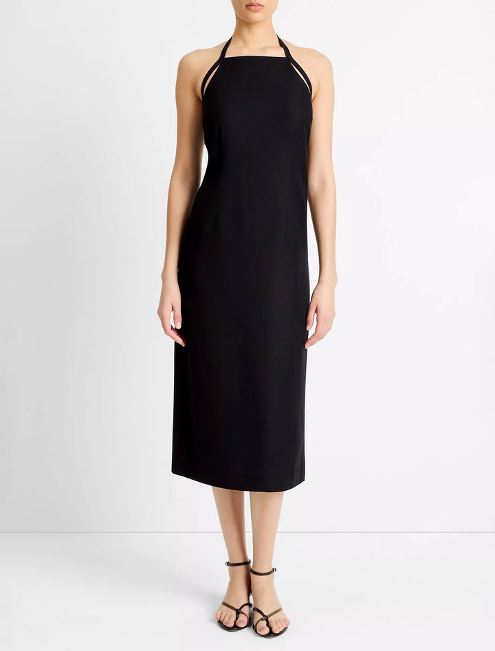 apron halter dress in black