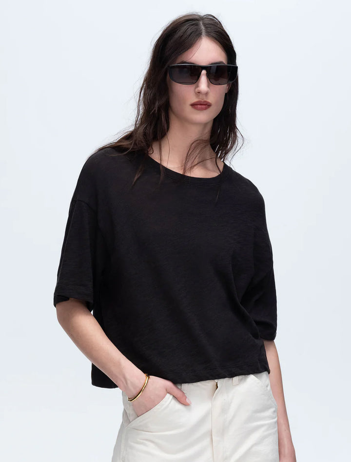slub jersey crew neck tee in black