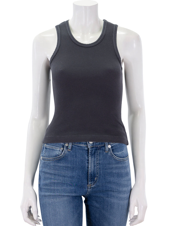 inez waffle tank in charcoal