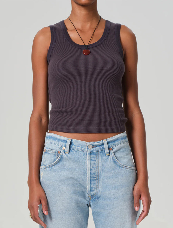 inez waffle tank in charcoal