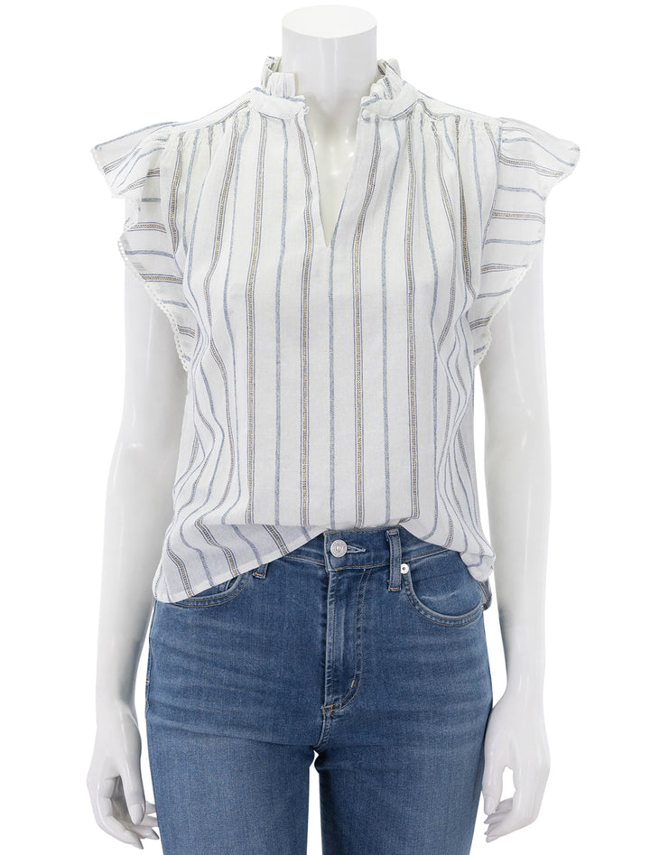 alma top in ecru stripe