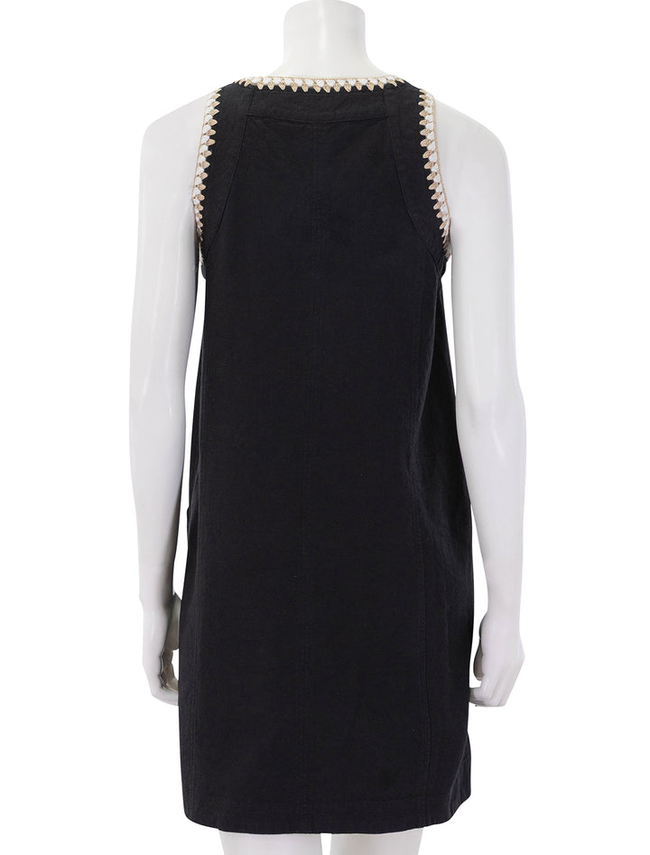 crochet trim v-neck dress in black