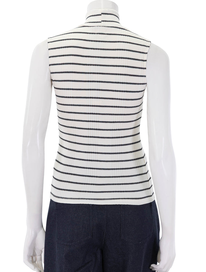 back view of rosie sleeveless mock neck in ivory and black stripe