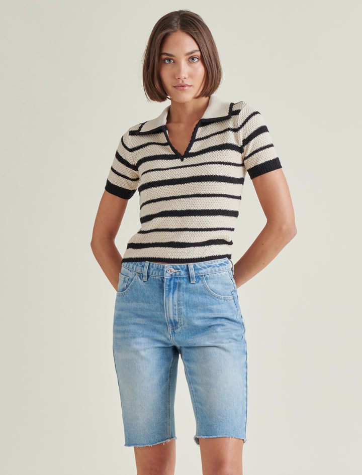 brayden sweater in black and natural stripe