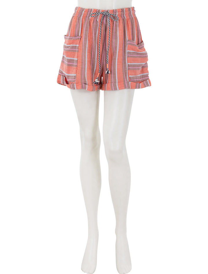 gauze stripe short in bright coral