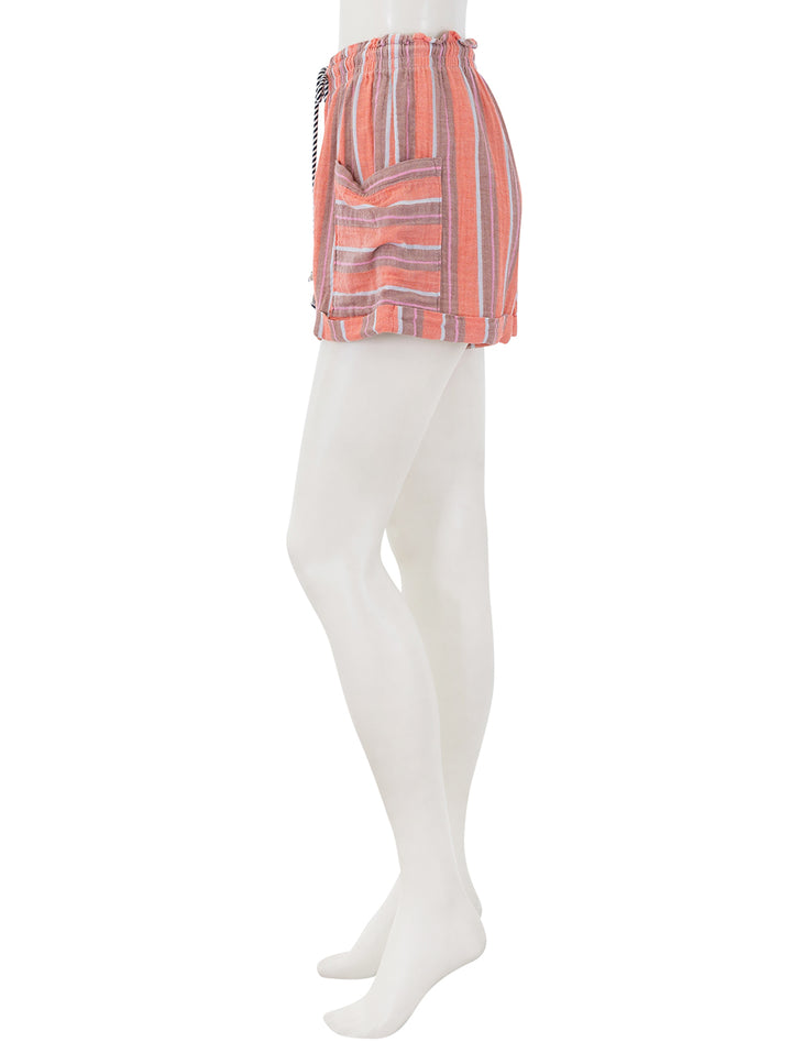 gauze stripe short in bright coral