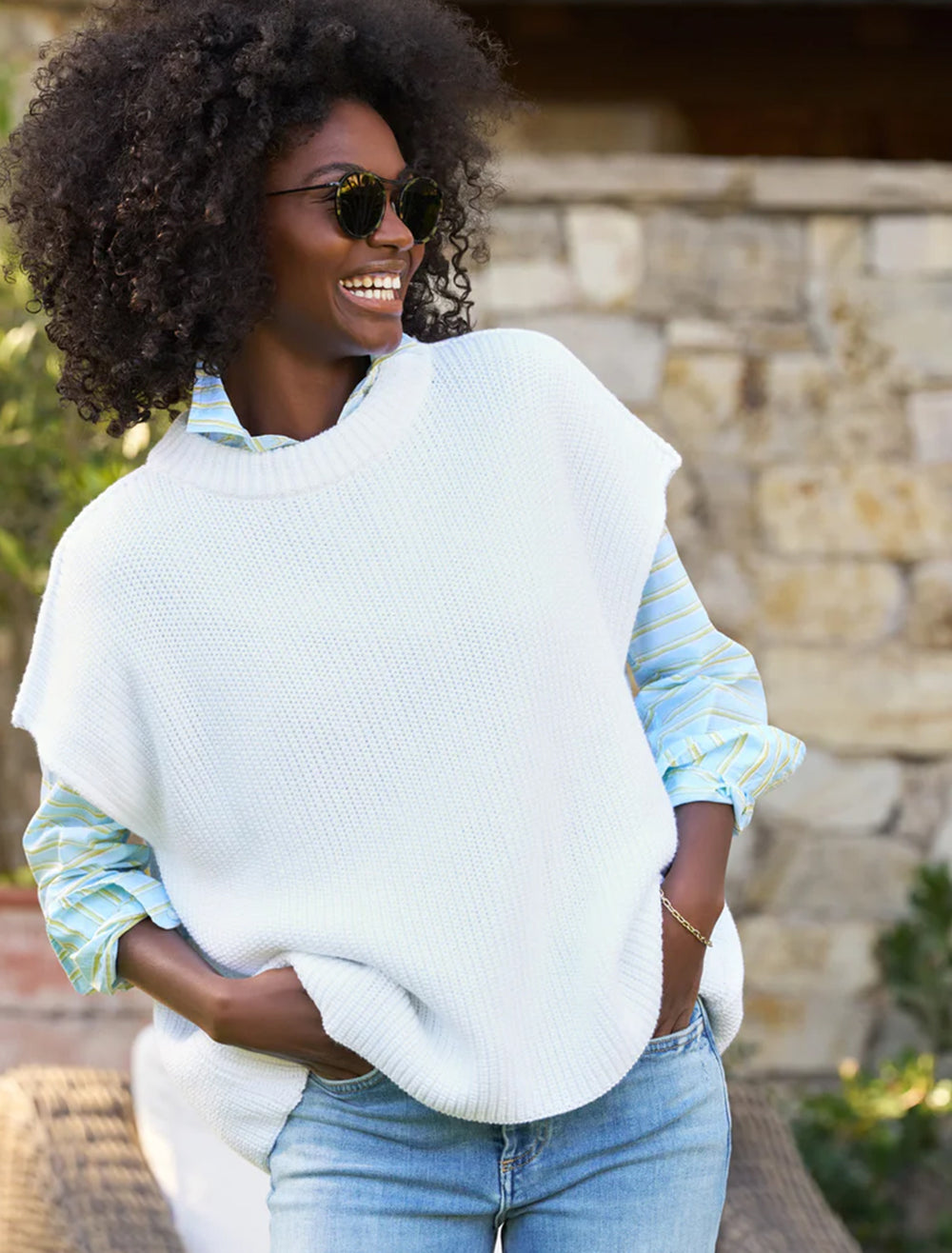 model wearing montecito vest in white