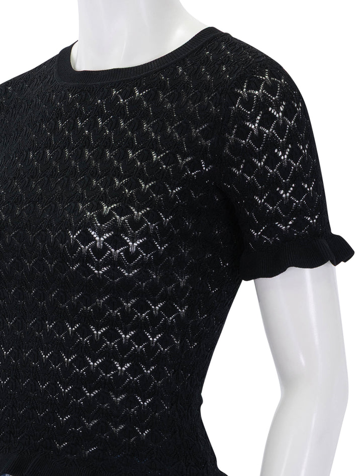 close up view of rue fine gauge knit short sleeve sweater top in black