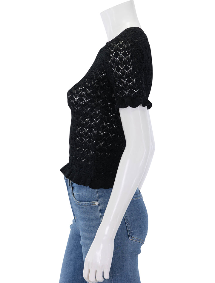 side view of rue fine gauge knit short sleeve sweater top in black