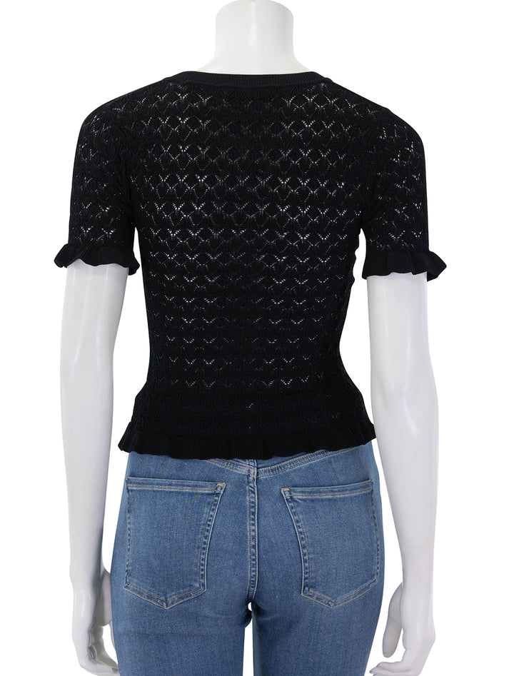 back view of rue fine gauge knit short sleeve sweater top in black