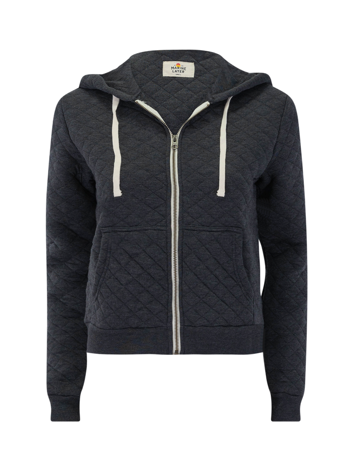 corbet full zip quilted hoodie in dark heather grey