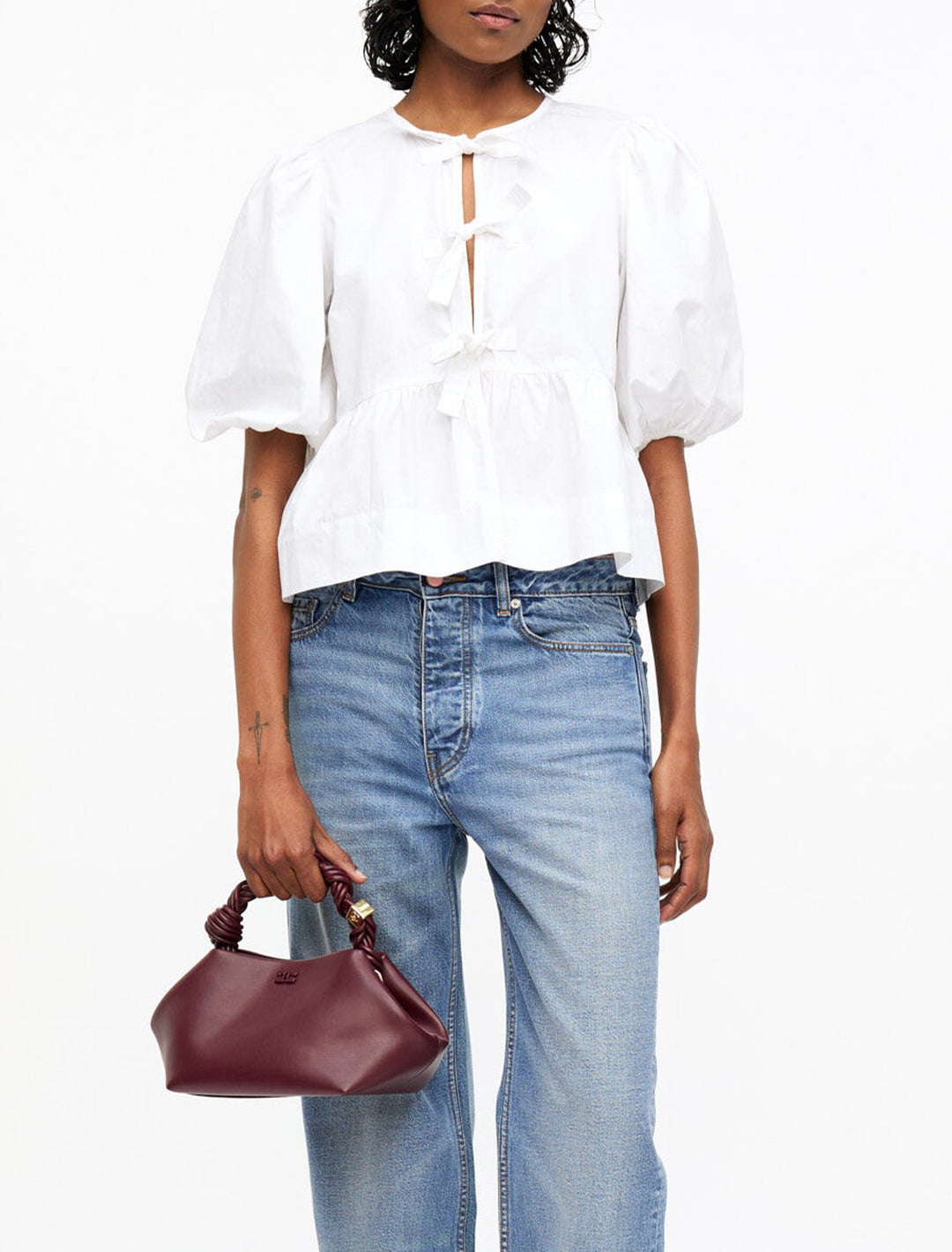 cotton poplin peplum blouse in bright white