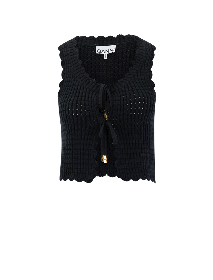 cotton textured lace top in black