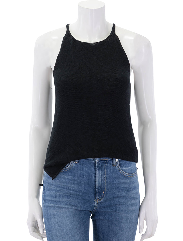 front view of josie tank in black linen cotton