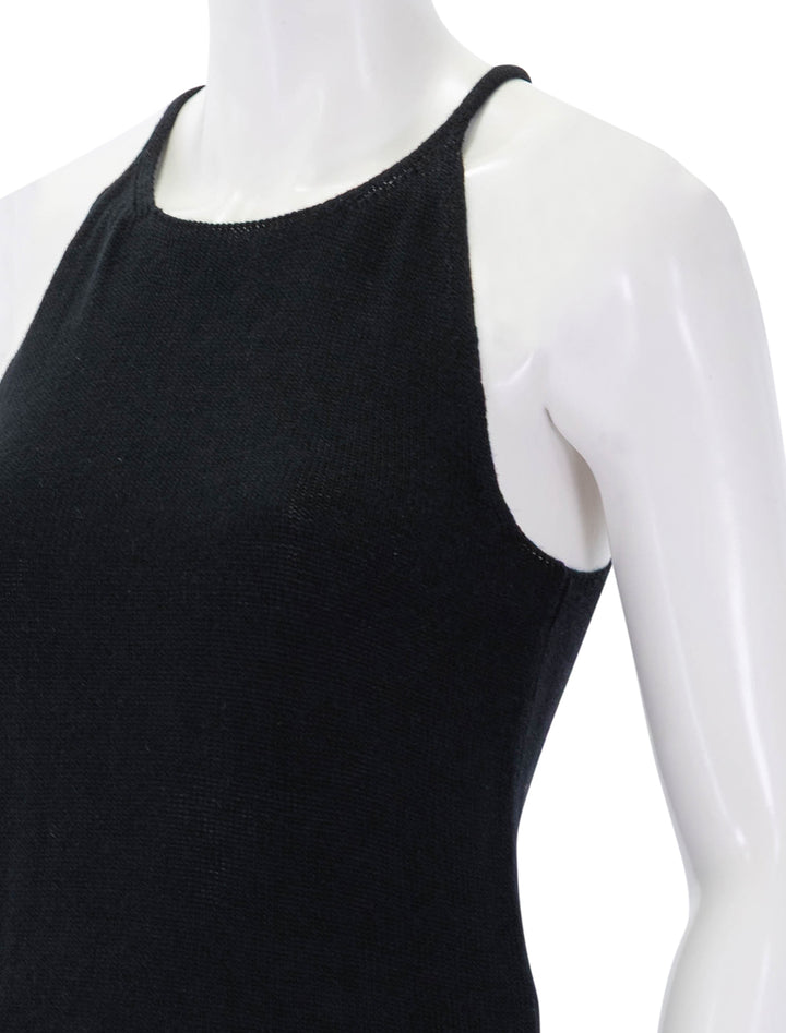 close up view of josie tank in black linen cotton