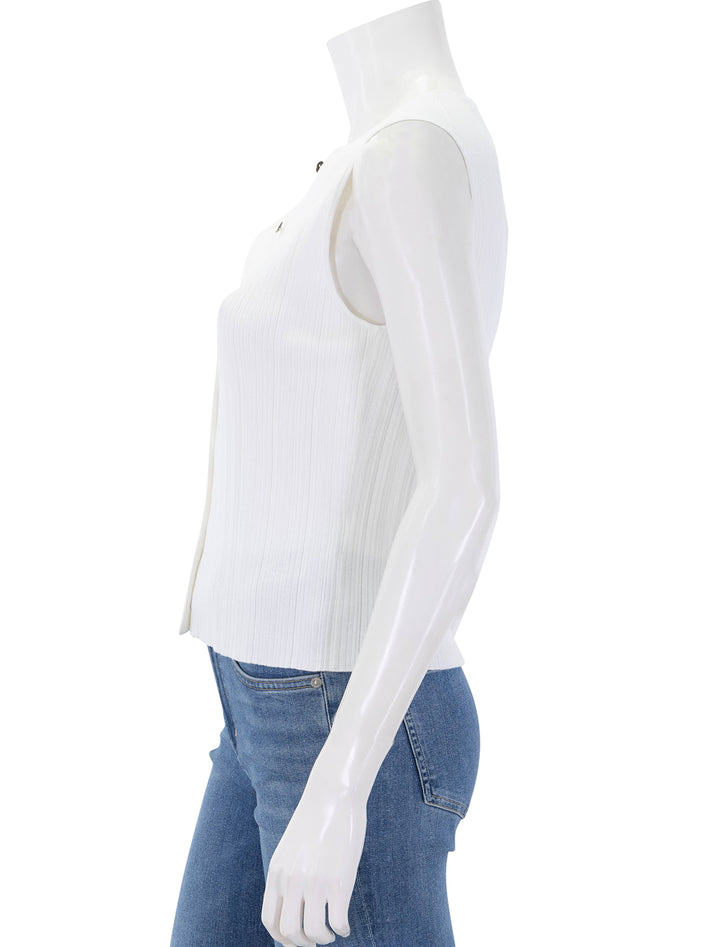 side view of button up sweater shell in off white