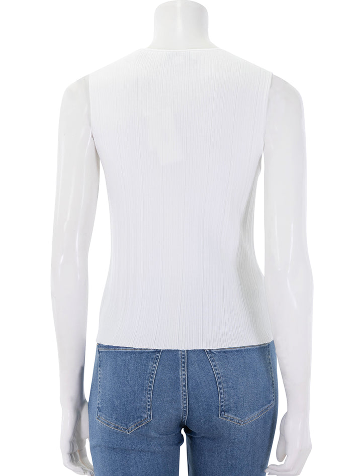 back view of button up sweater shell in off white