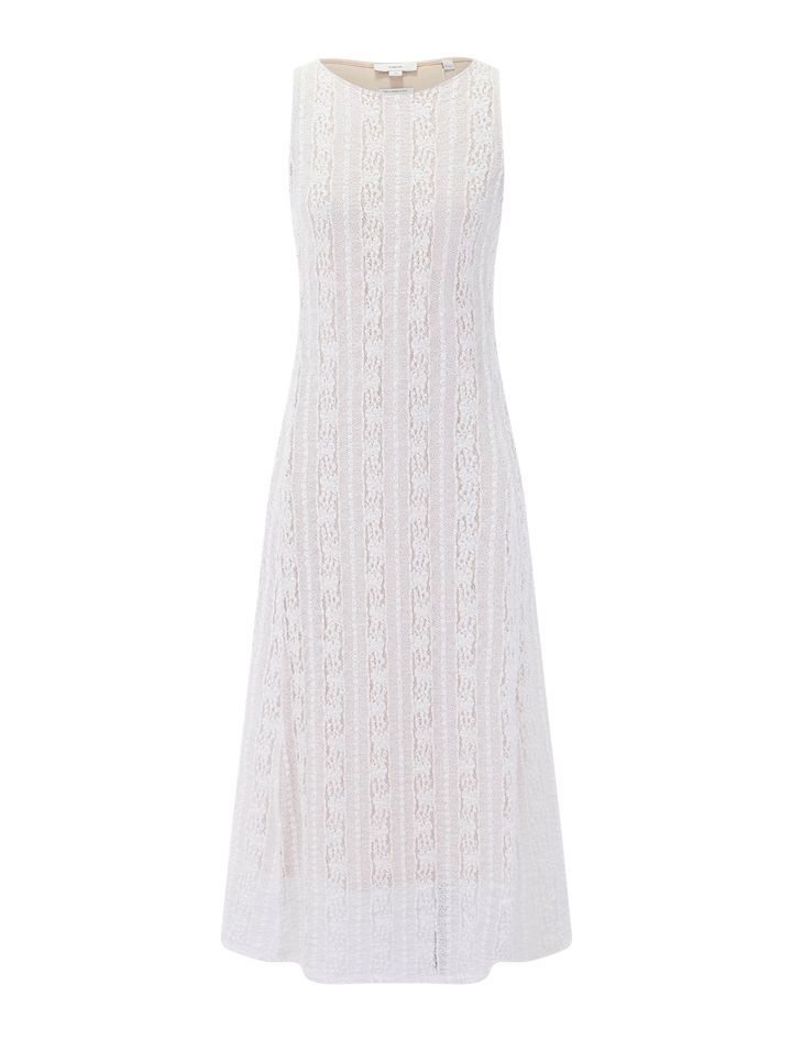high neck dress in off white textured lace