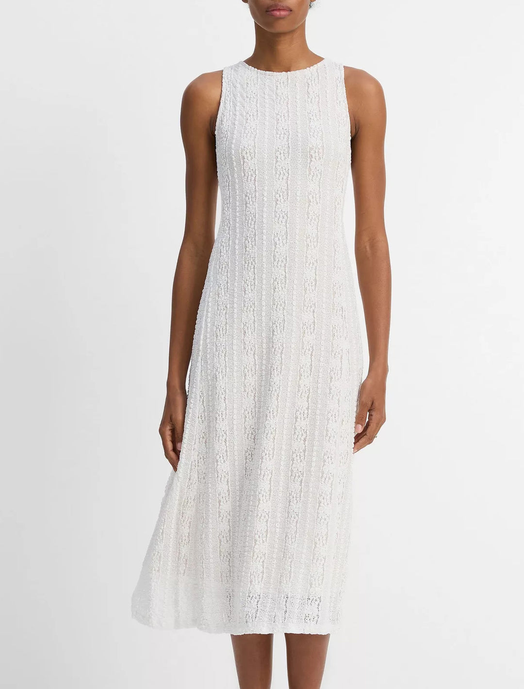 high neck dress in off white textured lace
