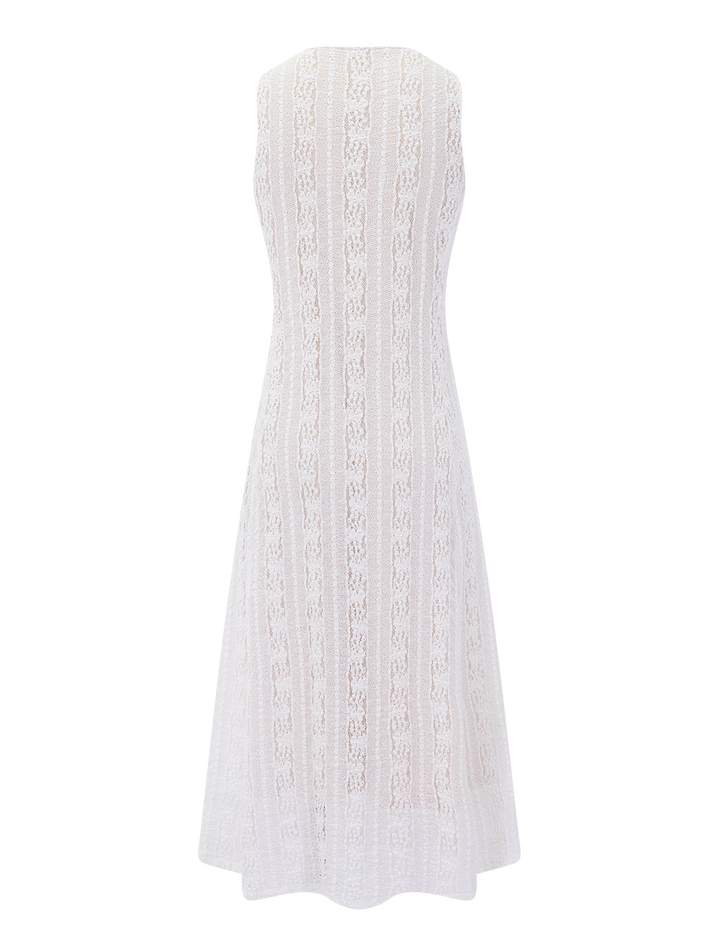 high neck dress in off white textured lace