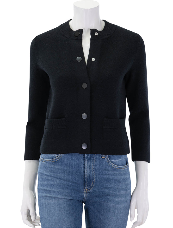front view of shrunken snap soft sculp cardigan in black