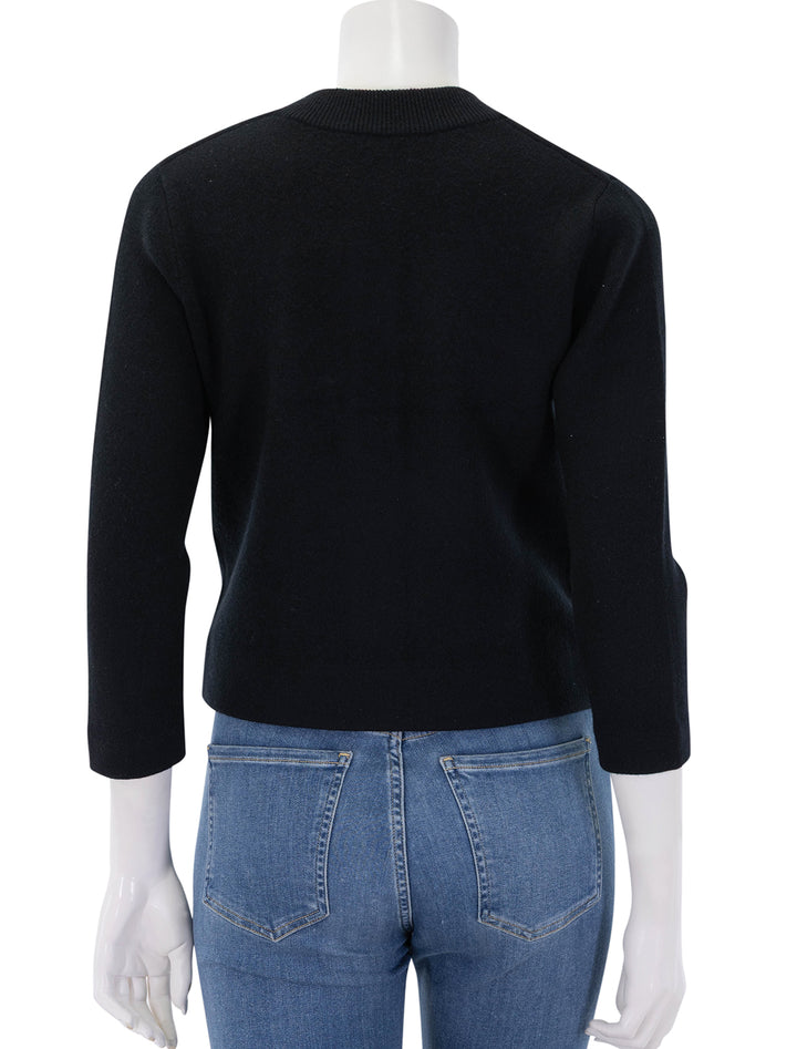 back view of shrunken snap soft sculp cardigan in black