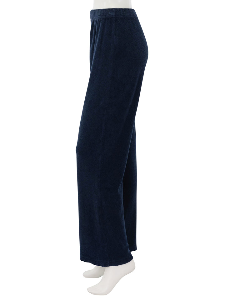 side view of katie loop terry pants in navy
