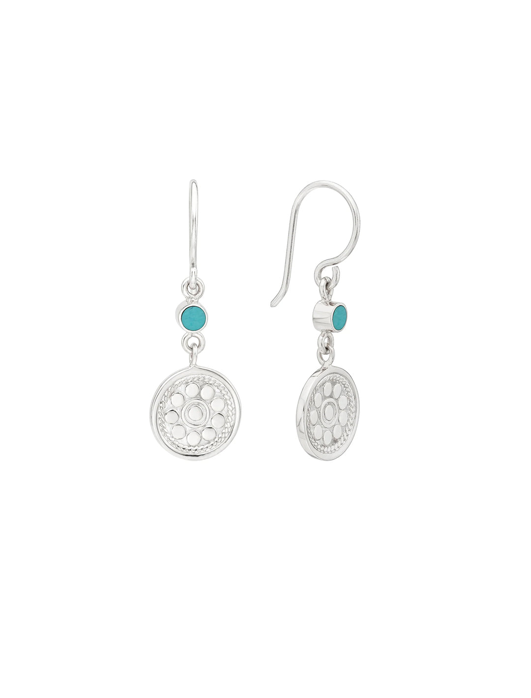 silver disc and turquoise accent dangle earrings